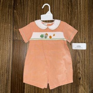 NWT Petit Ami pumpkin and truck Peter Pan collar smocked fall outfit boys